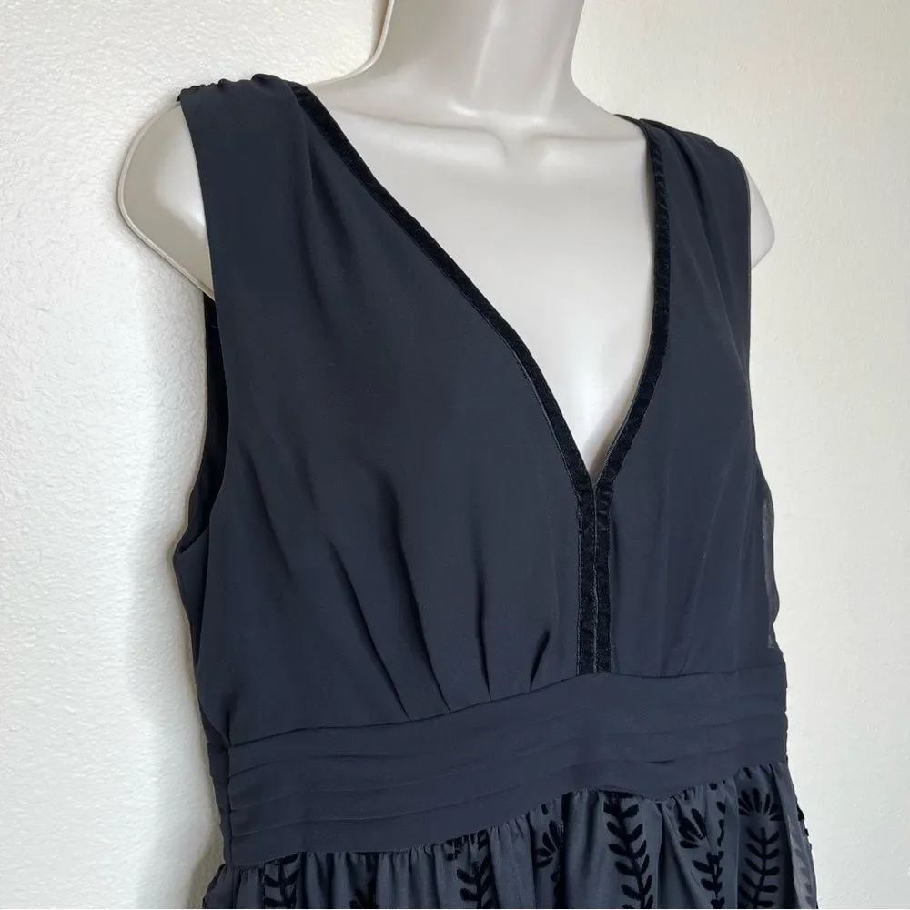 H&M Conscious Collection Deep V Black Burnout Velvet A Line Cocktail Dress 14